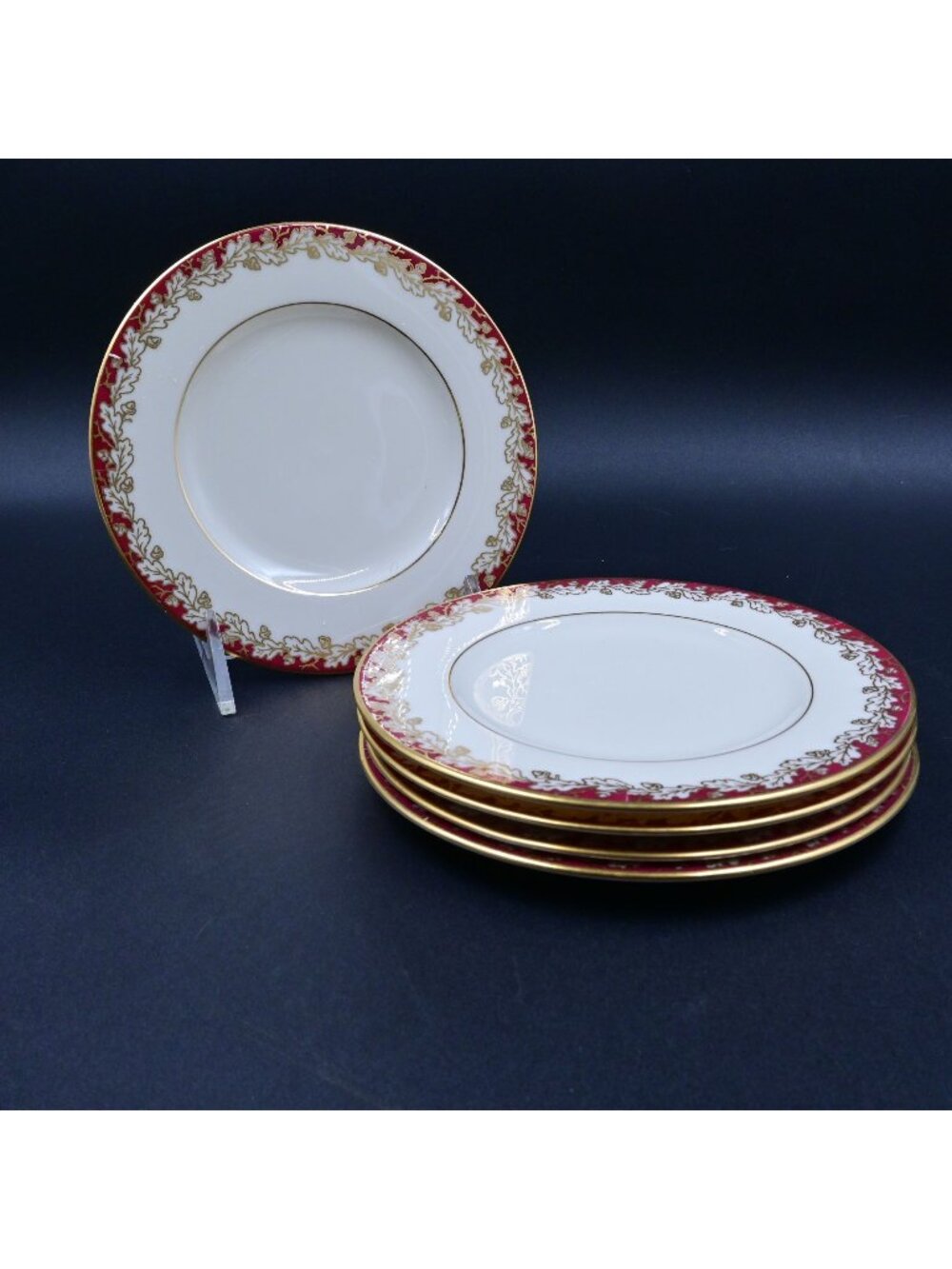 Lenox Oakleaf Maroon Bread & Butter Plates 6 1/4” Set of 5 Vintage Fine China